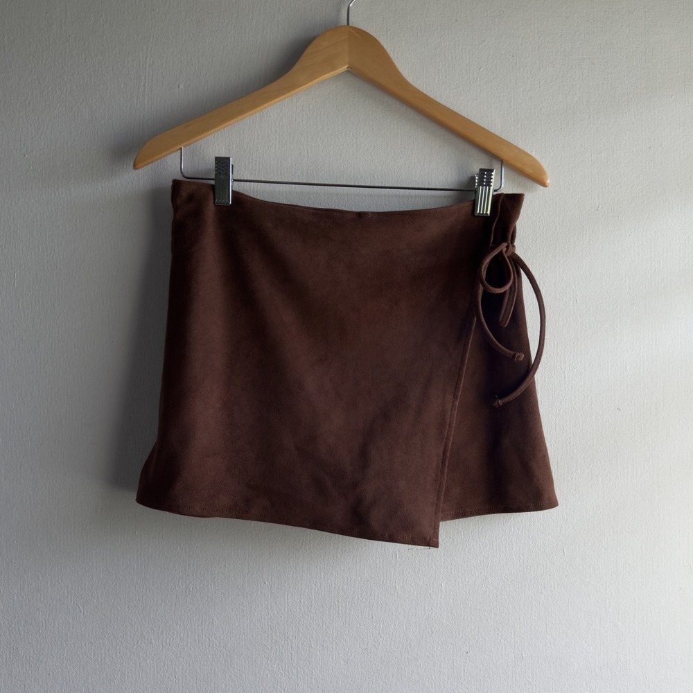 Abercrombie & Fitch Vegan Suede Wrap Skort Women Medium Brown Boho Mini Skirt